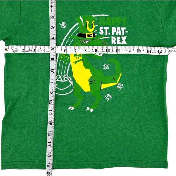 St Patrick’s Day Boys Dino T-Shirt Sz 7-8 Tee Green Happy St Pat-Rex Day Irish - Picture 4 of 7